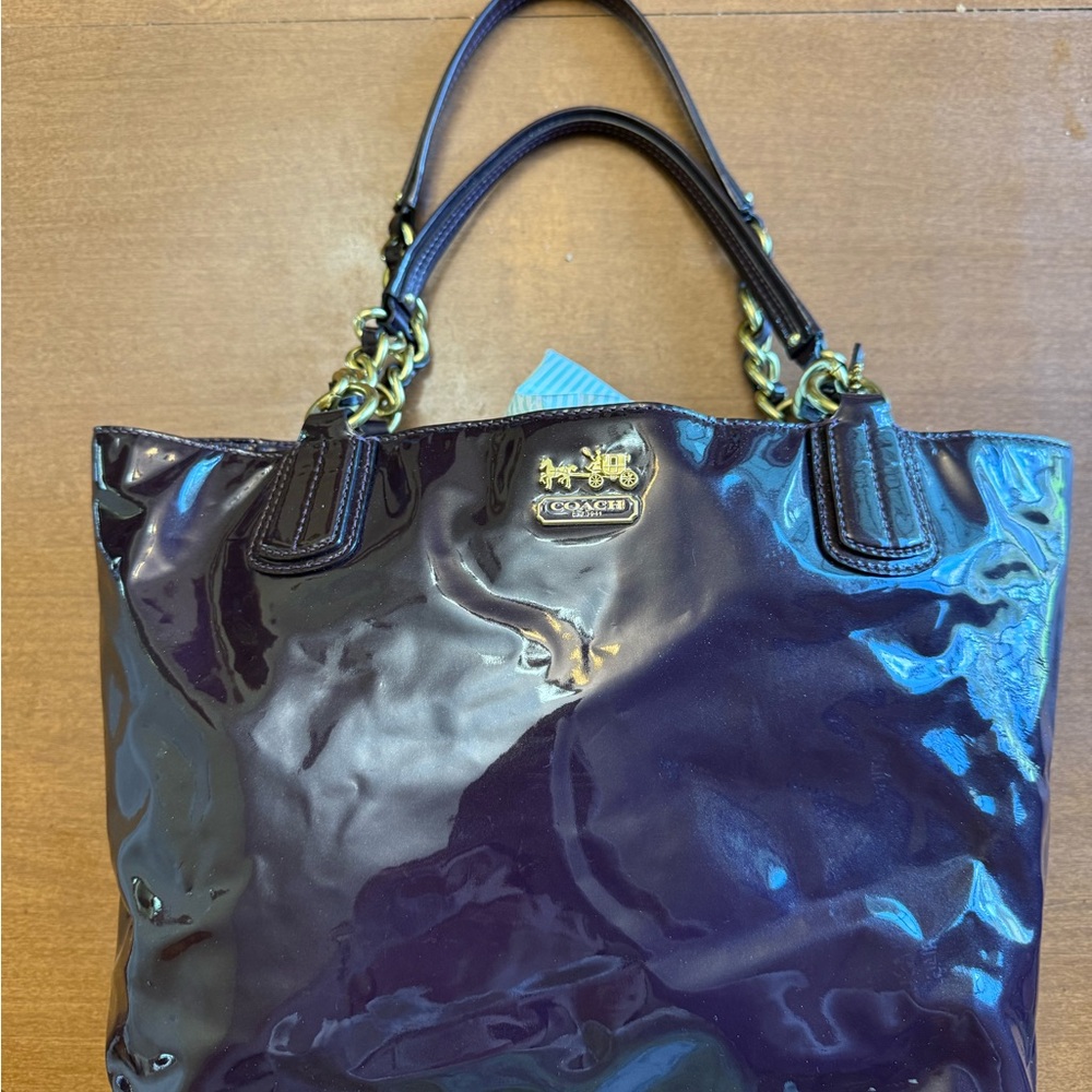 Coach Purple Iridescent Tote Bag with Structured Design